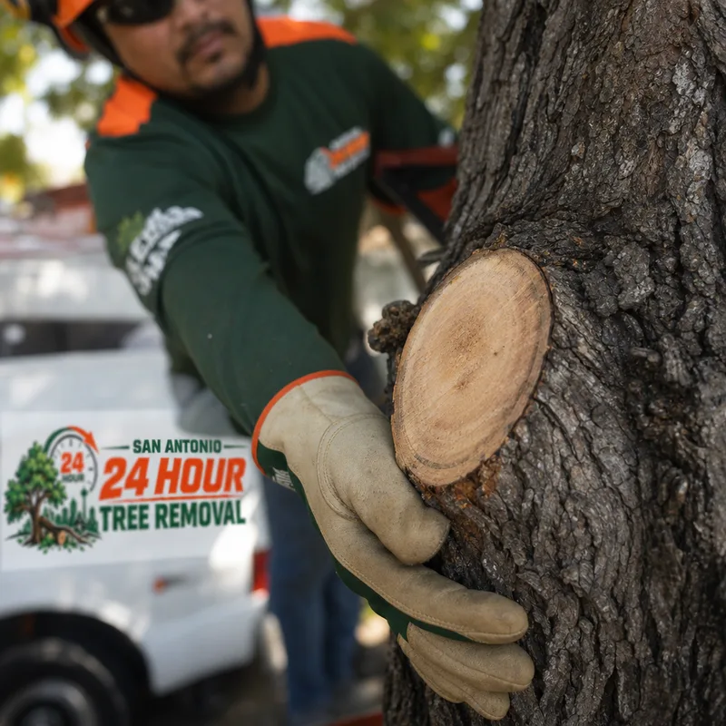 Close-up of a proper pruning cut at the branch collar on a mature tree